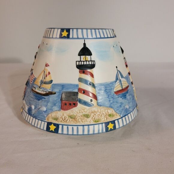 Cute Yankee Candle Shade Spring Summer Lighthouse Beach Nautical Boats Embossed - Picture 2 of 8